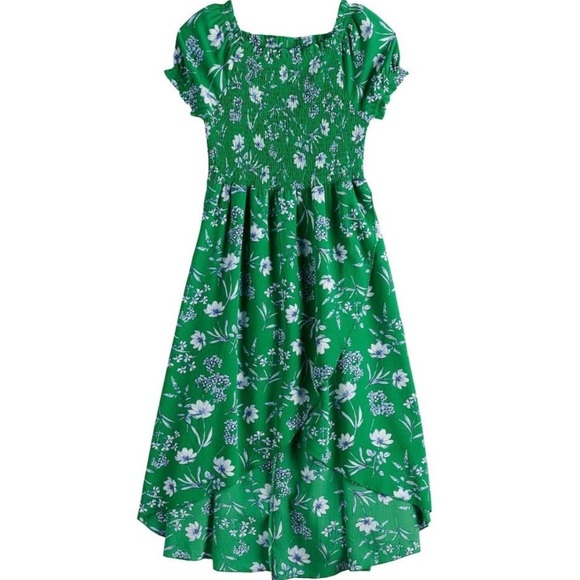 Knitworks Other - Knit Works Green Floral Smocked Off Shoulder Dress Girls Size 14 Summer